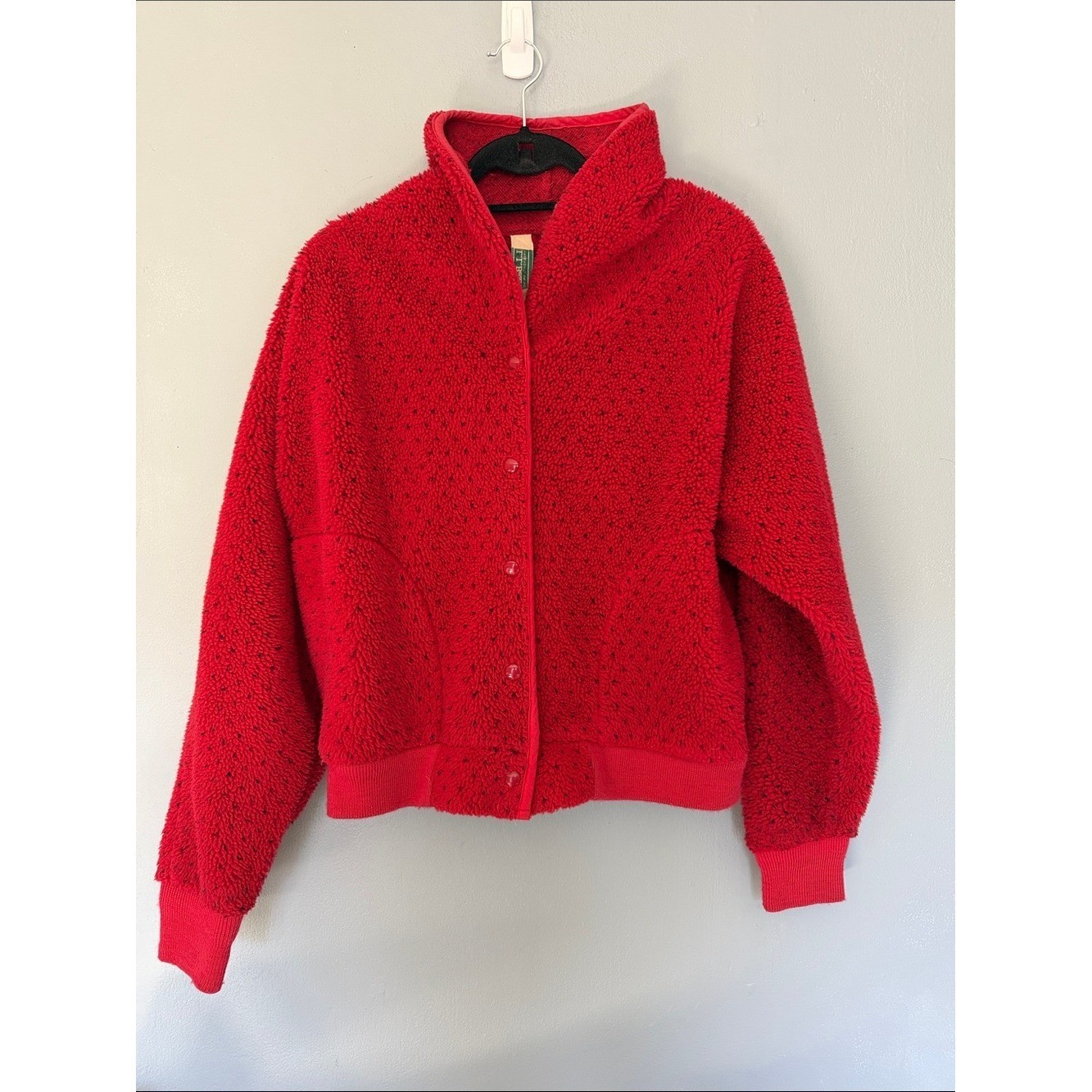 Vintage LL Bean Red Polka Dot Sherpa Fleece Jacket – Deep Pile Bomber Size M