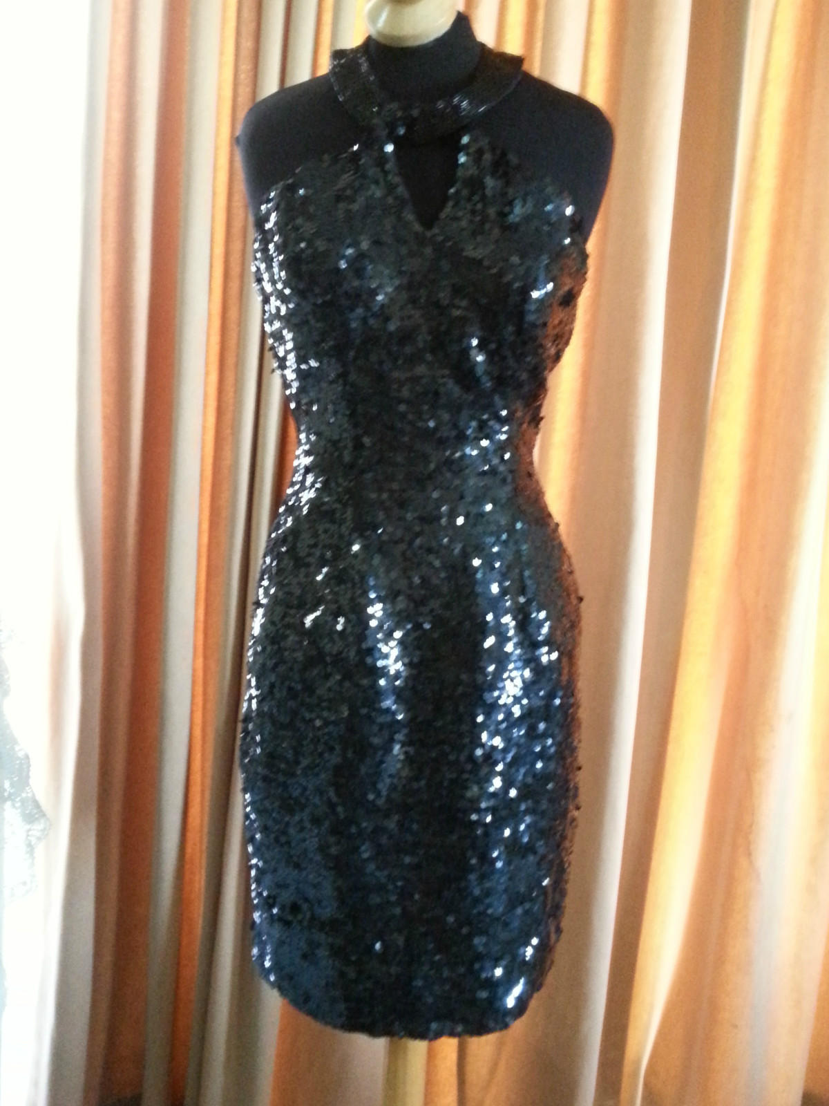 VTG 80S SEQUIN SHO MAX ORIGINALS black trophy PARTY COCKTAIL MINI DRESS SZ S