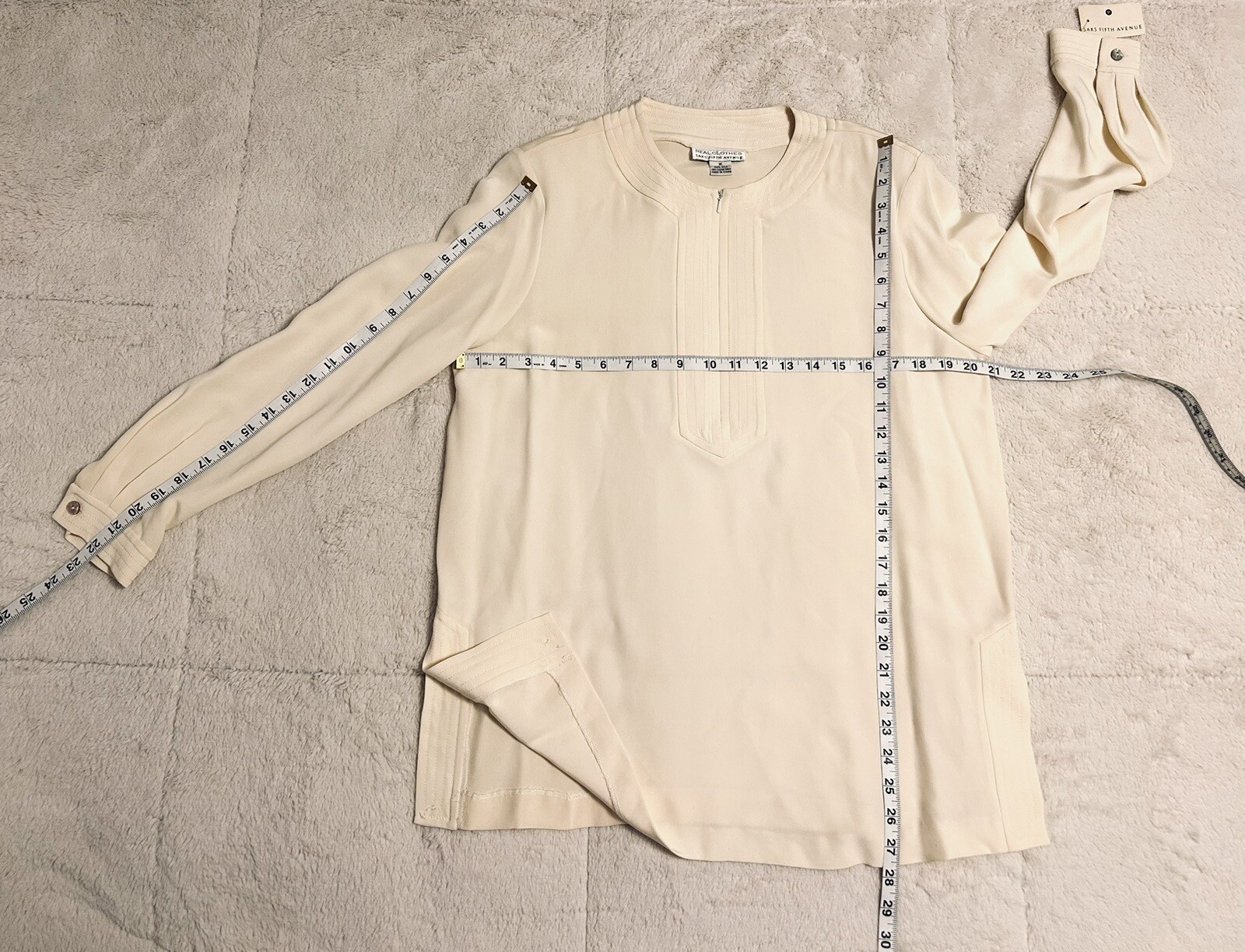 Vtg 90’s NWT Saks Fifth Avenue Ivory 100% Silk Tunic Top Wm Md Real Clothes Line
