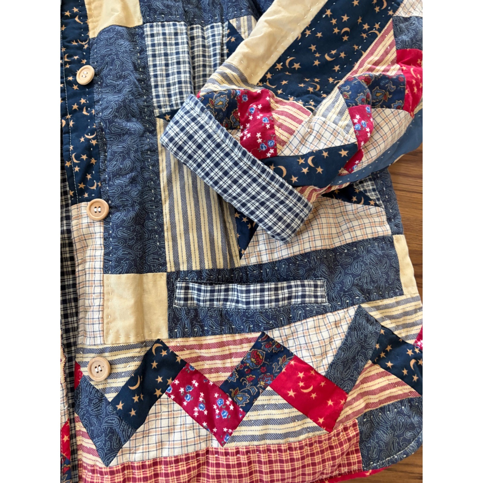 vintage Americana quilted patchwork jacket reversible lone star pattern red blue