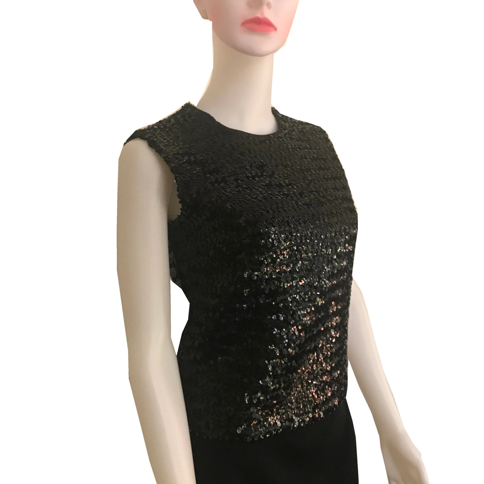 Vintage 1960s Stephen O’Grady Black Sequined Sleeveless Crop Top Size Small