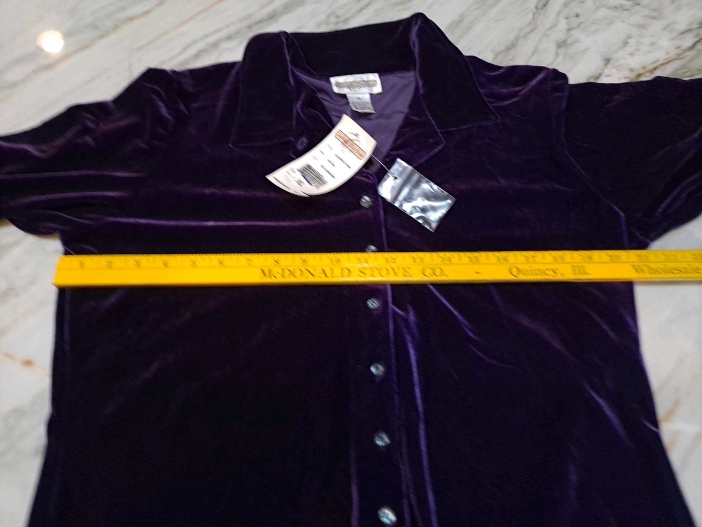 Vintage NOS Cambridge Dry Goods XL Purple Velvet Blouse Long Sleeve Top NWT XL