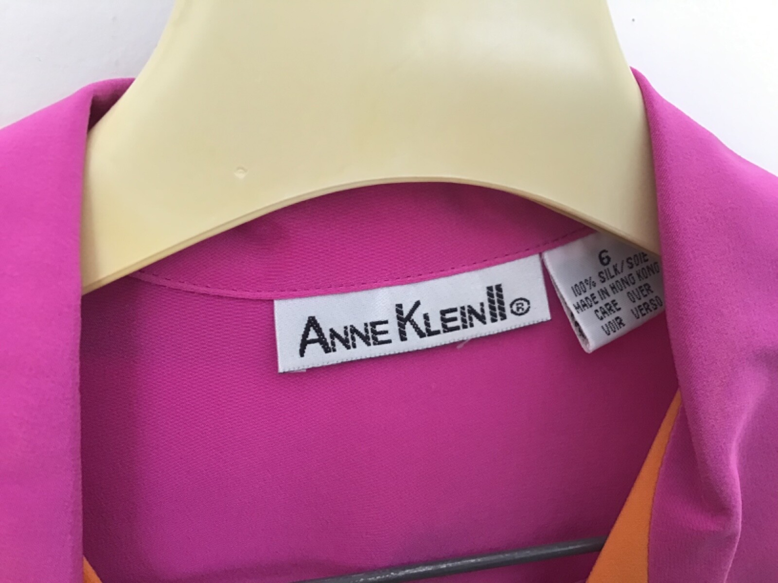 Vtg ANNE KLEIN II Silk Blouse Size 6 Skirt Size – 8 Hot Pink Orange Color Block