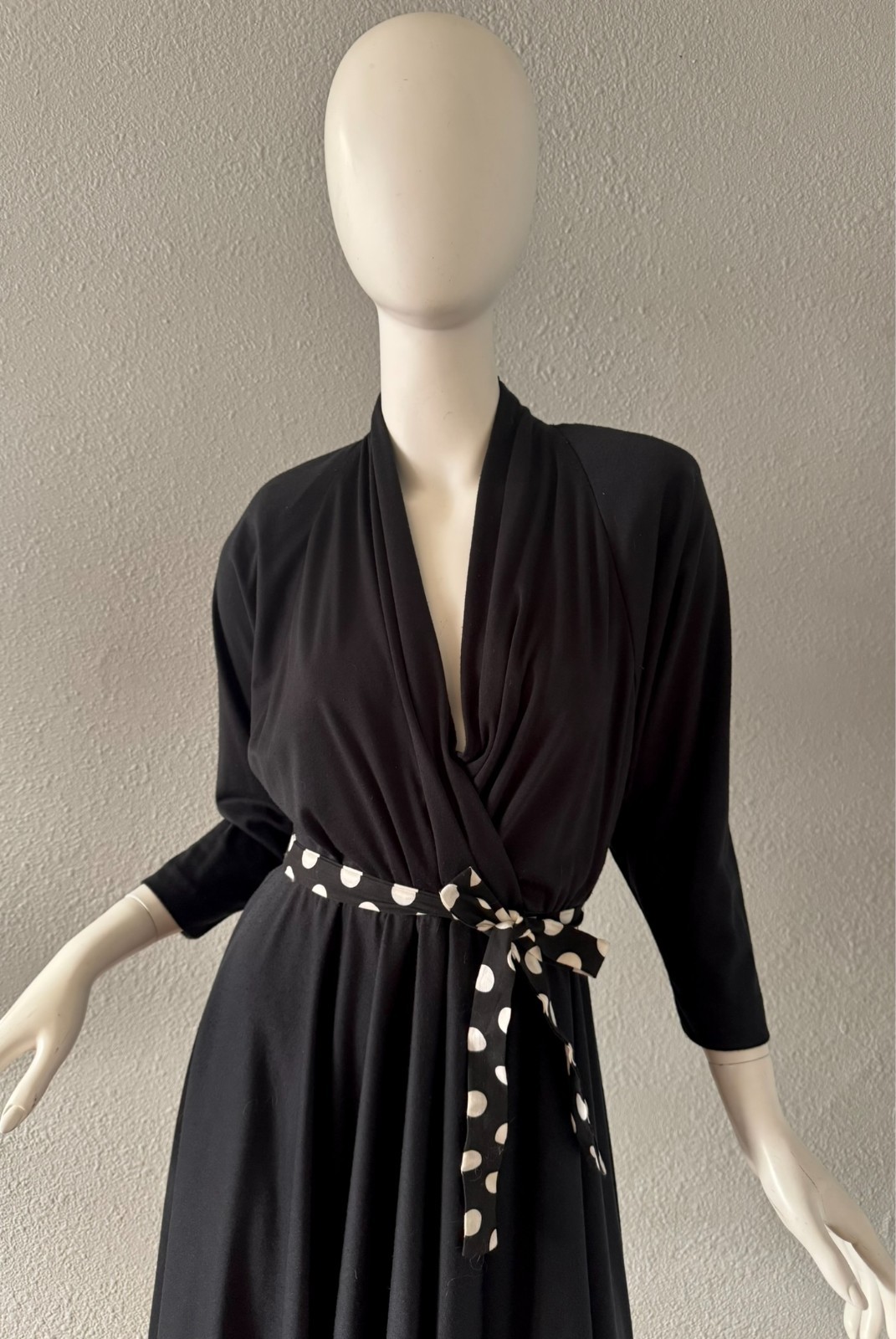 Vintage 80s Black Faux Wrap WILLI Full Skirt Shirt Dress M/L