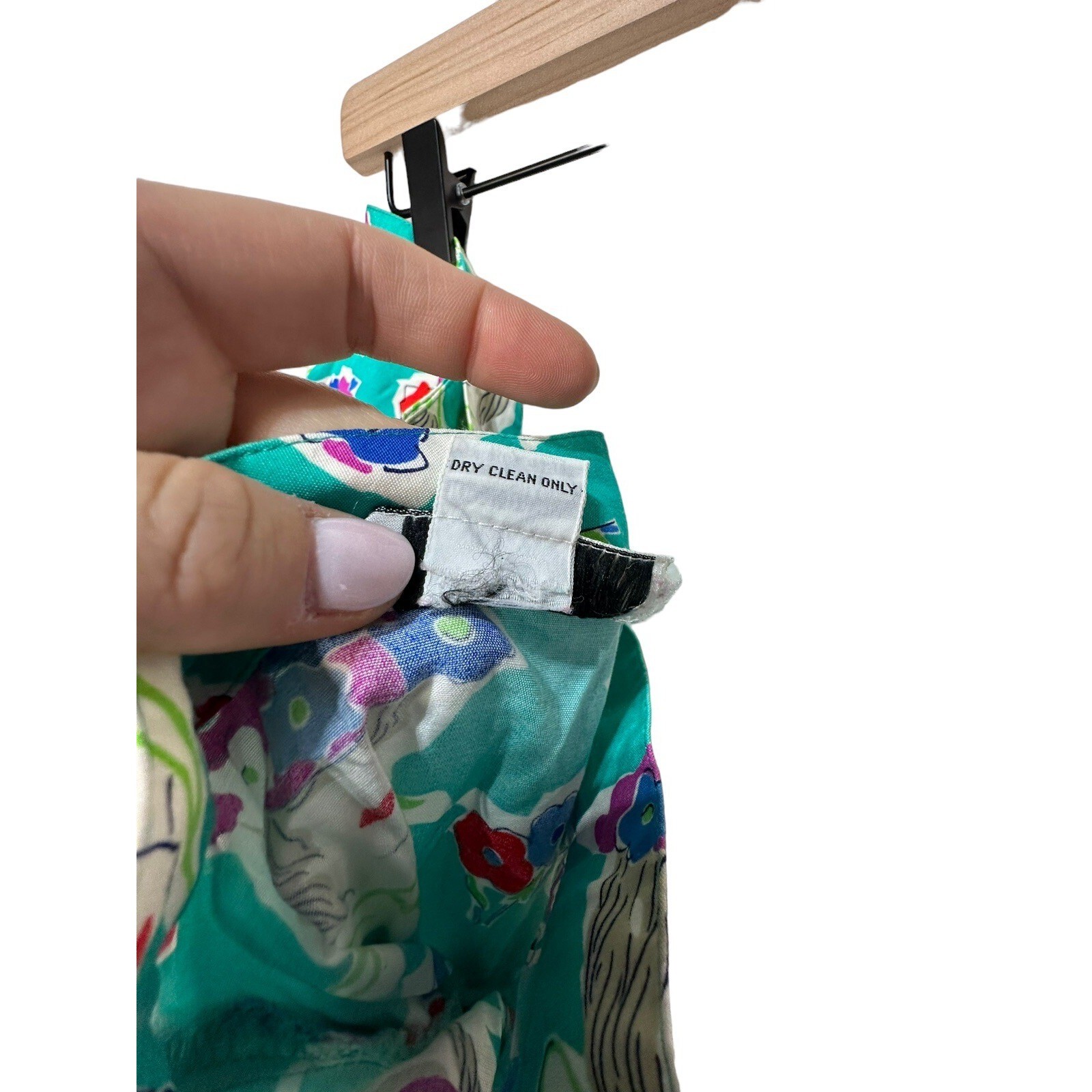 K & Company Vintage Teal Rayon Novelty Print Women Floral Hat Midi Skirt M