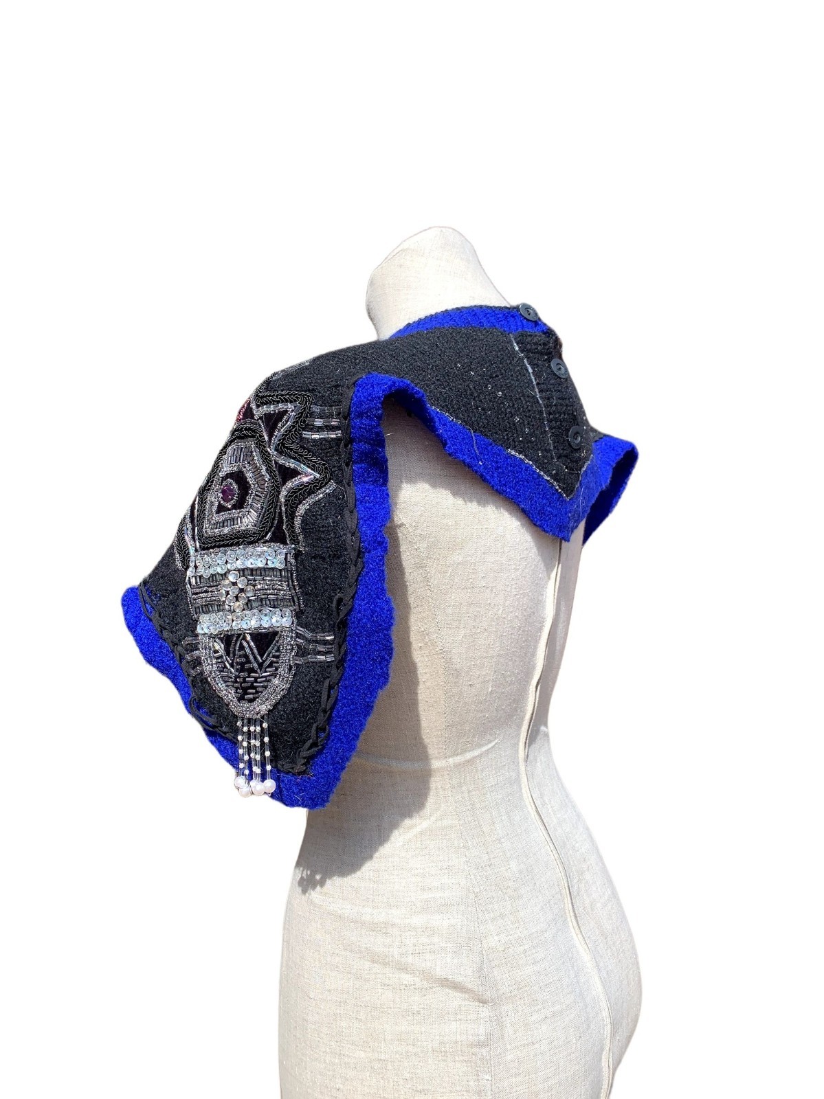 Kansai O2 Vintage Kansai Yamamoto Beaded Cape Dickie Black Blue