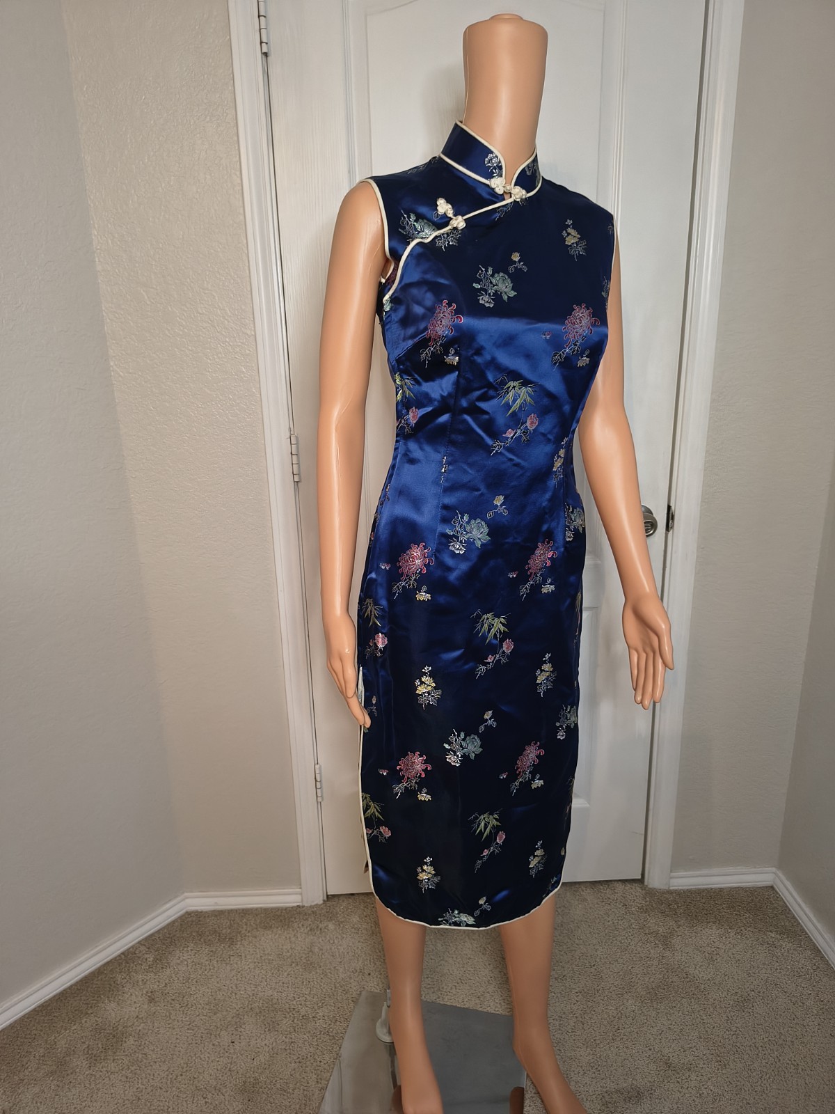 Vintage Asian Blue Dress Retro Glam Size 34 Approx Size Medium Traditional -DP29