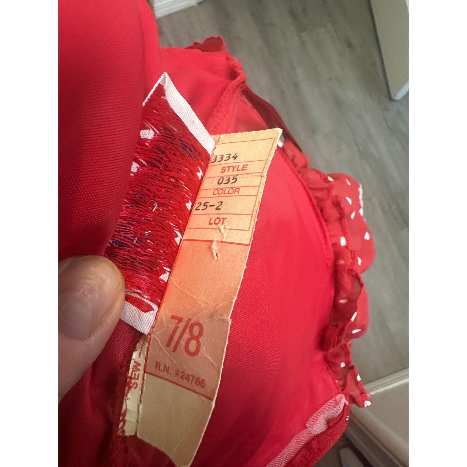 Flirtations VTG Red Heart Print Tiered Maxi Dress Lace Trim Ruffle 7/8 Red White