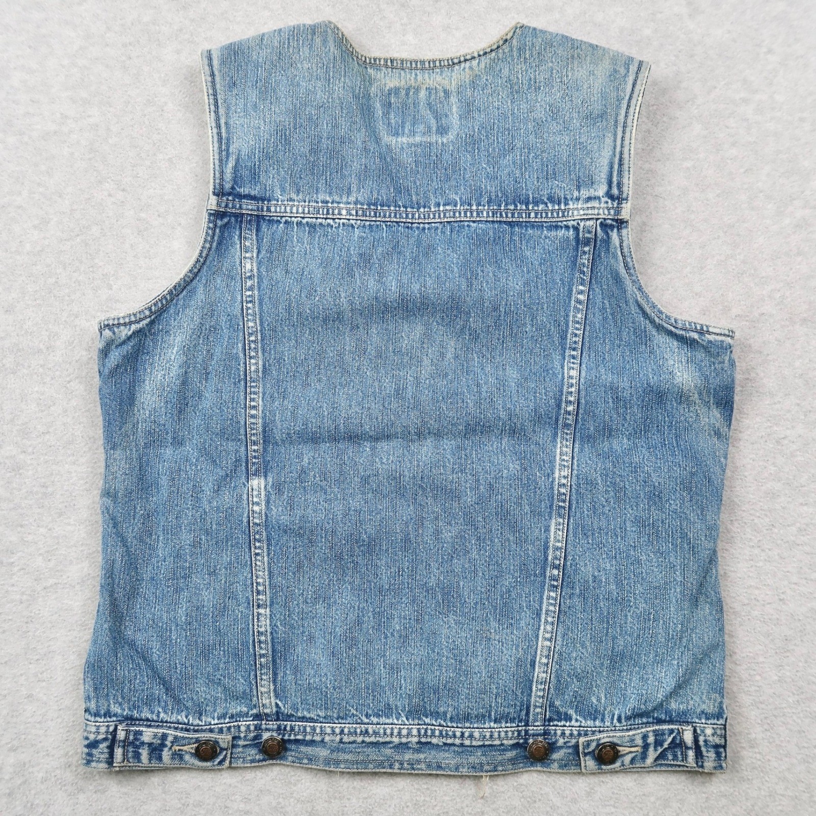 Vintage St Johns Bay Women M Medium Denim Vest Blue Cotton Button Front Workwear
