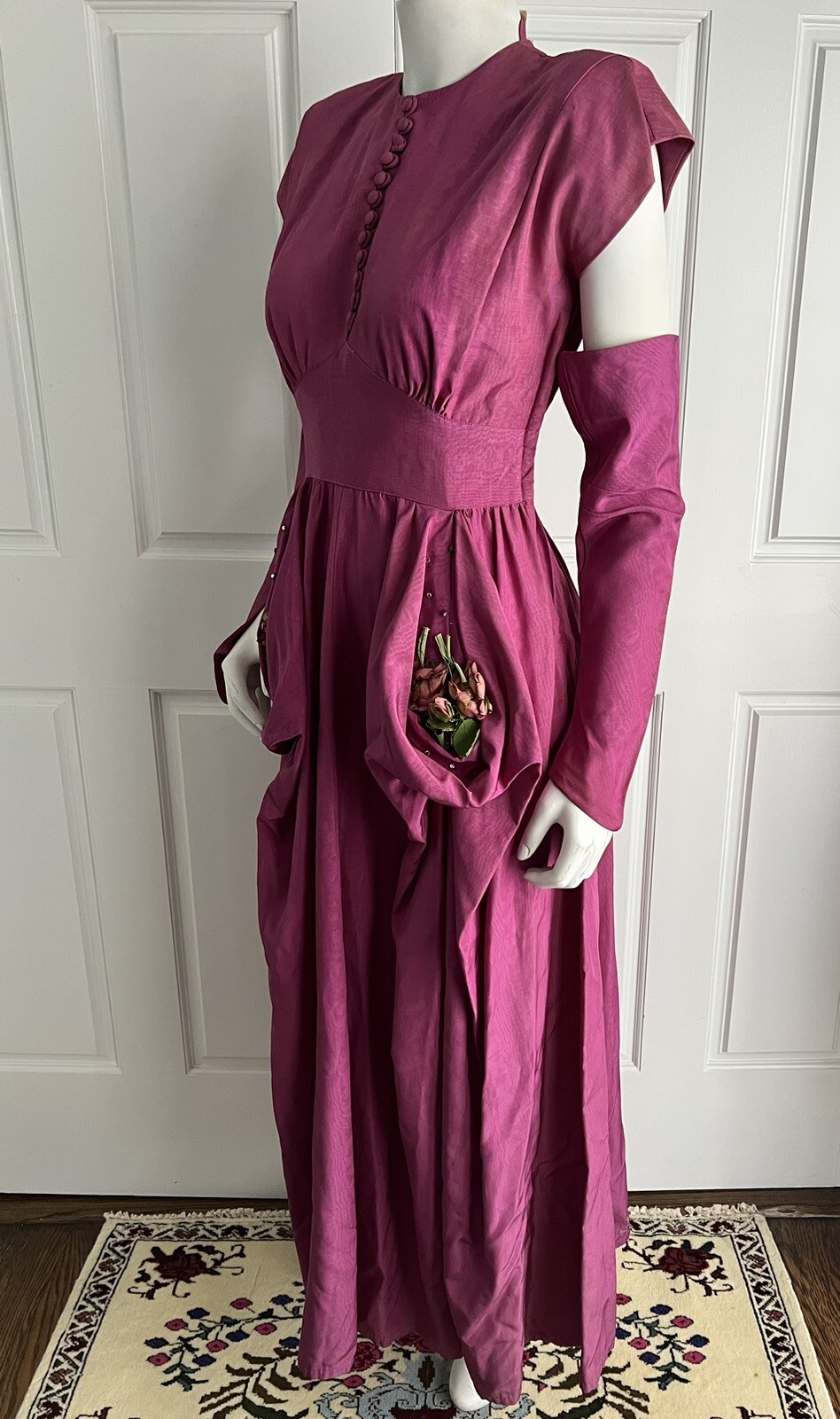 Vintage 1940s Fred Perlberg Dance Originals Mauve Formal Dress Matching Gloves
