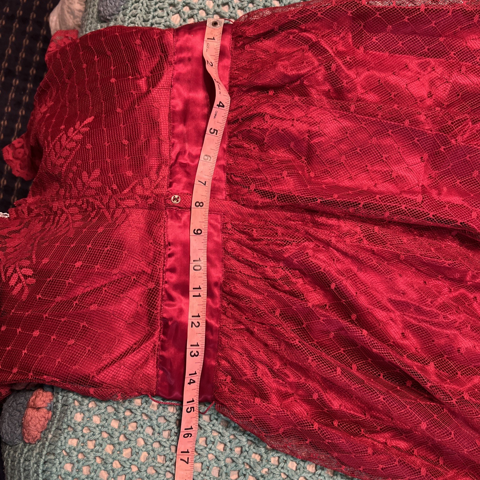 Vintage 1970s (?) Formal Burgundy Lace Over Satin Maxi Dress Junior Sz 13/14