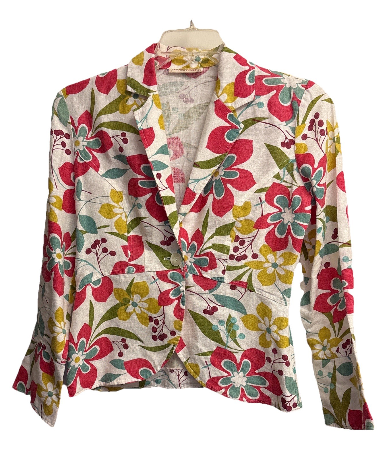 Vintage Gotcha Covered Floral Linen? Jacket Blazer Sz M No Tag Tropical Colorful