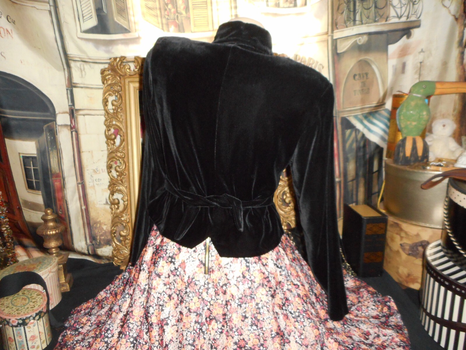 4P Black Velvet Top High Stand Up Collar Waist Length Long Sleeve Ann Taylo
