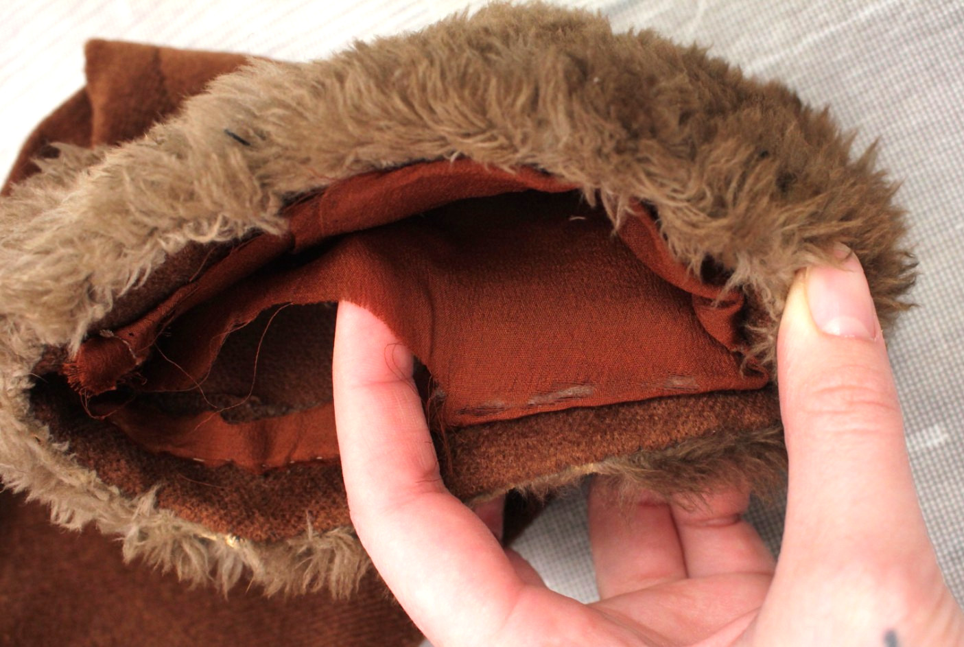 VTG Women’s 30s Brown Wool Coat W/ Fur Trim Collar & Sleeve Cuffs Sz M 1930s