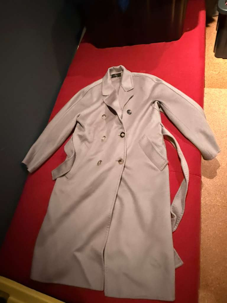 Vintage 1980s Gray Wool Trench Coat Ankle Length Size Medium