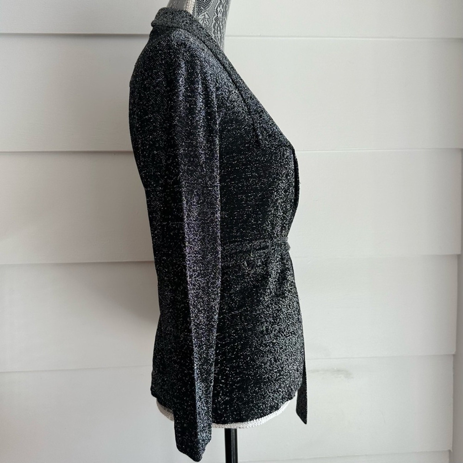 Vintage Black and Silver Lightweight Shirt Jacket Small Glam Disco GO-GO