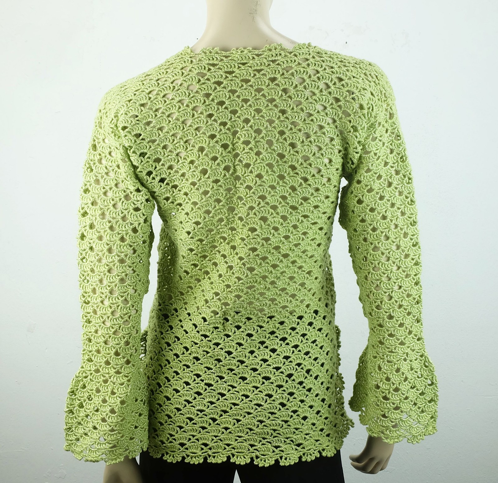 70s true vintage SWEATER lime green with lurex size S glitter sweater hippie boho