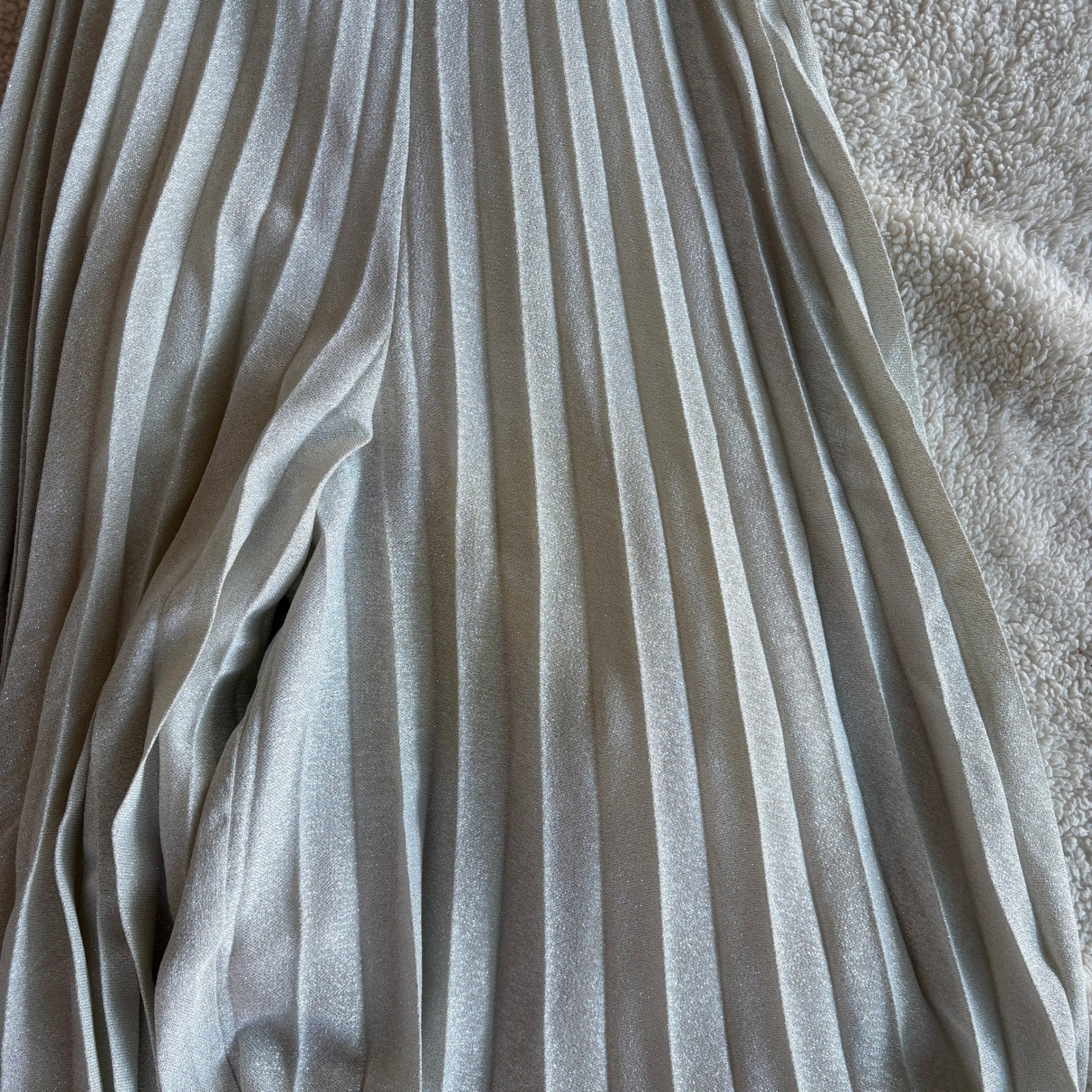 Vtg Miss Shaheen Silver Pleated Wide Leg Jumpsuit Size 10 Disco Retro