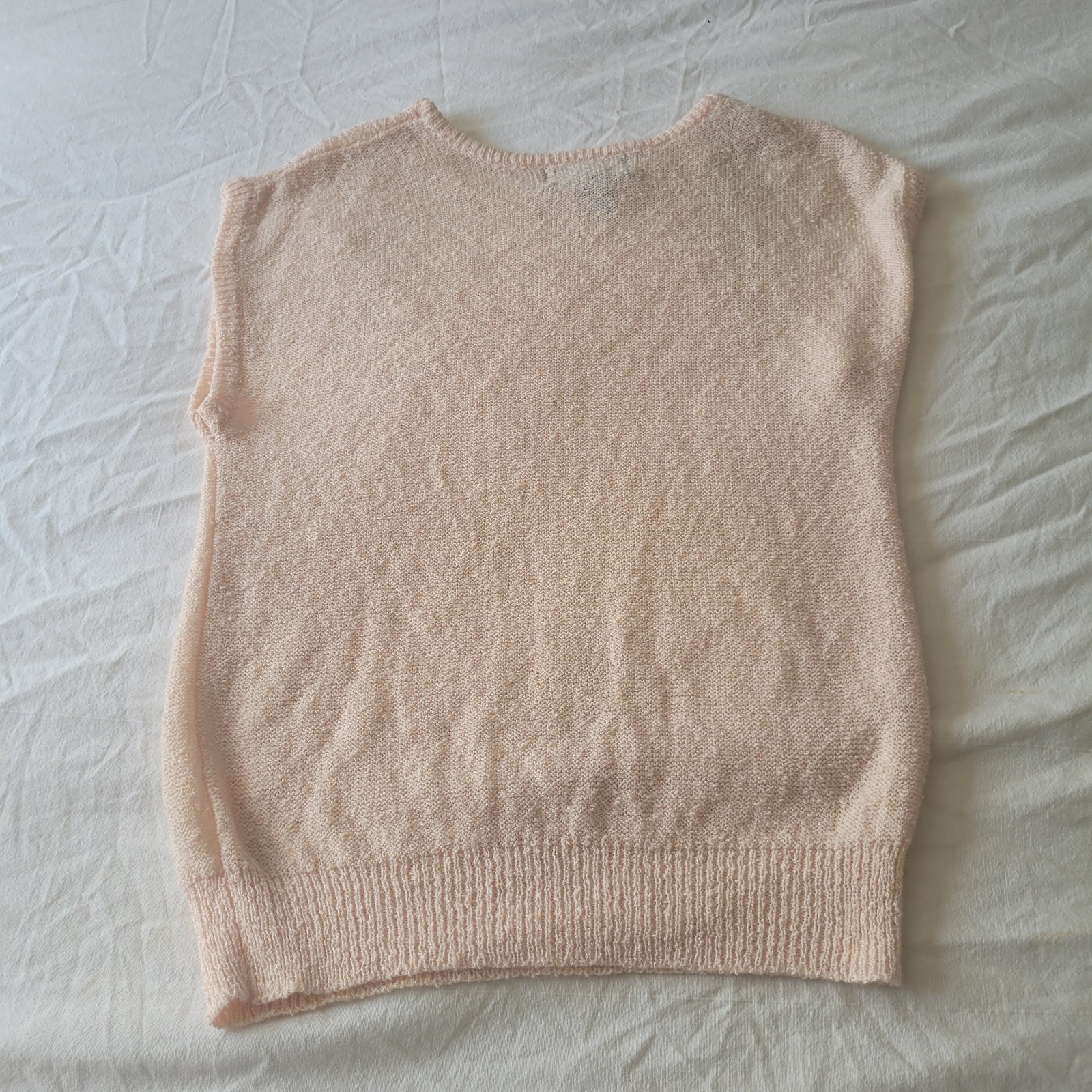 Vintage 70s 80s Pullover Sleeves Knit Top Size Med Pale Pink Made In Taiwan ROC