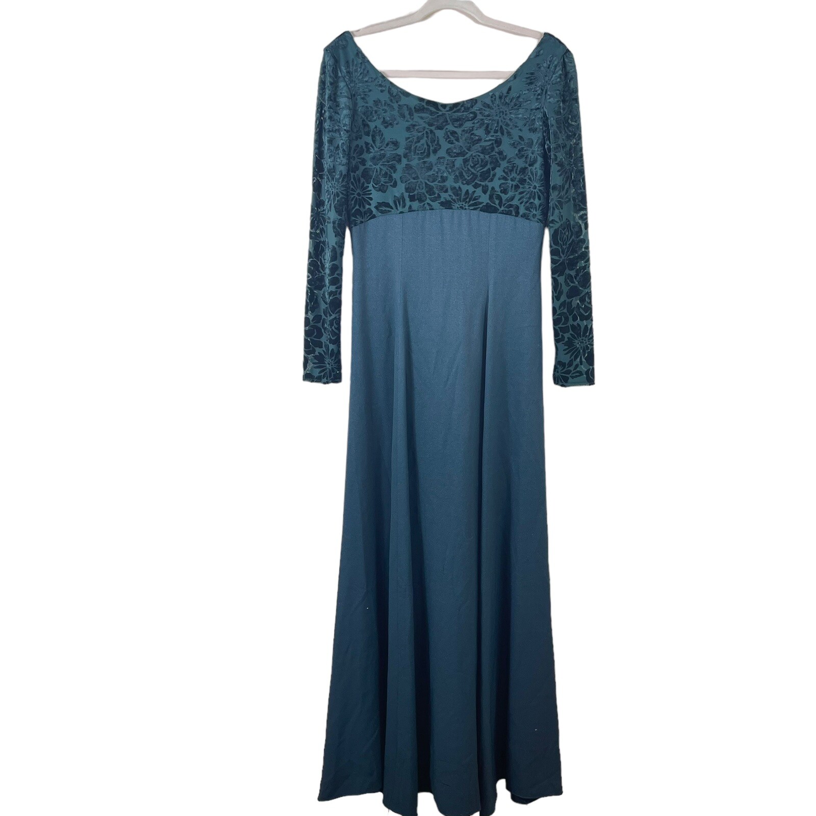 MICHELANGELO womens size 6 vintage deep green velvet brocade empire waist gown
