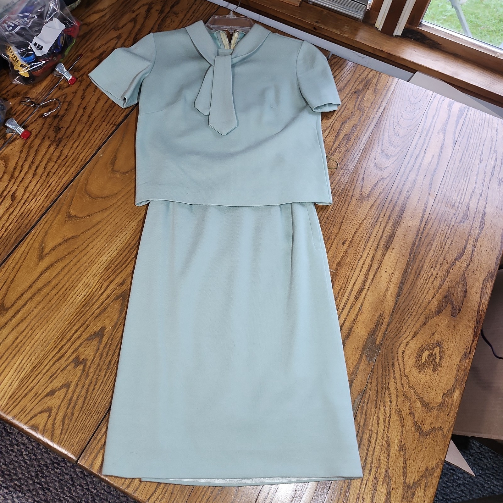 Vintage Two Piece Top Skirt Set Wool Blend Womens PXS Secretary