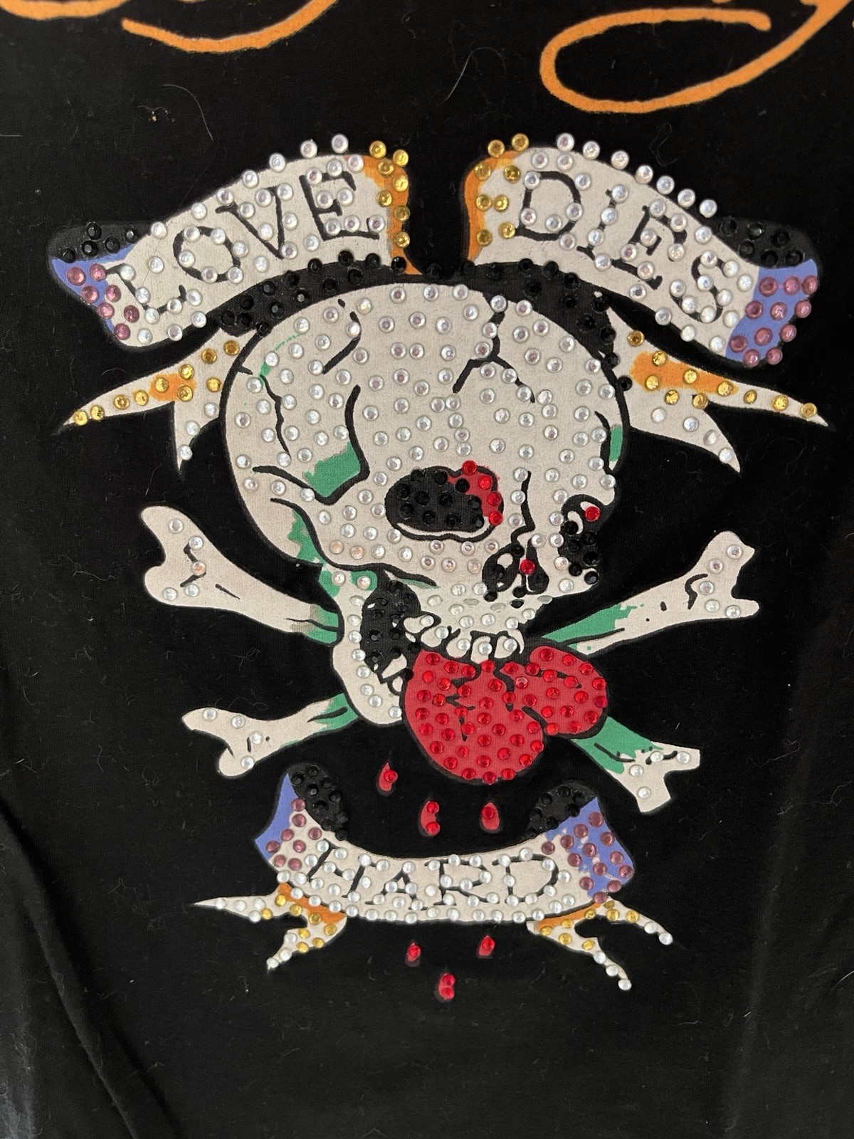 vintage y2k new (no tags) Ed Hardy love dies hard crystal embellished sm tshirt