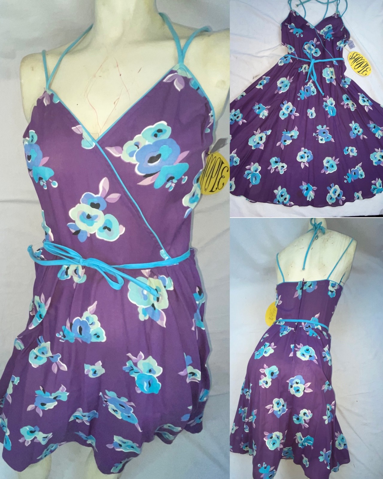 VTG 70S 80S NEW WOMENS PARTY SUN HALTER TIE FLOWER FLORAL PRINT SUMMER DRESS