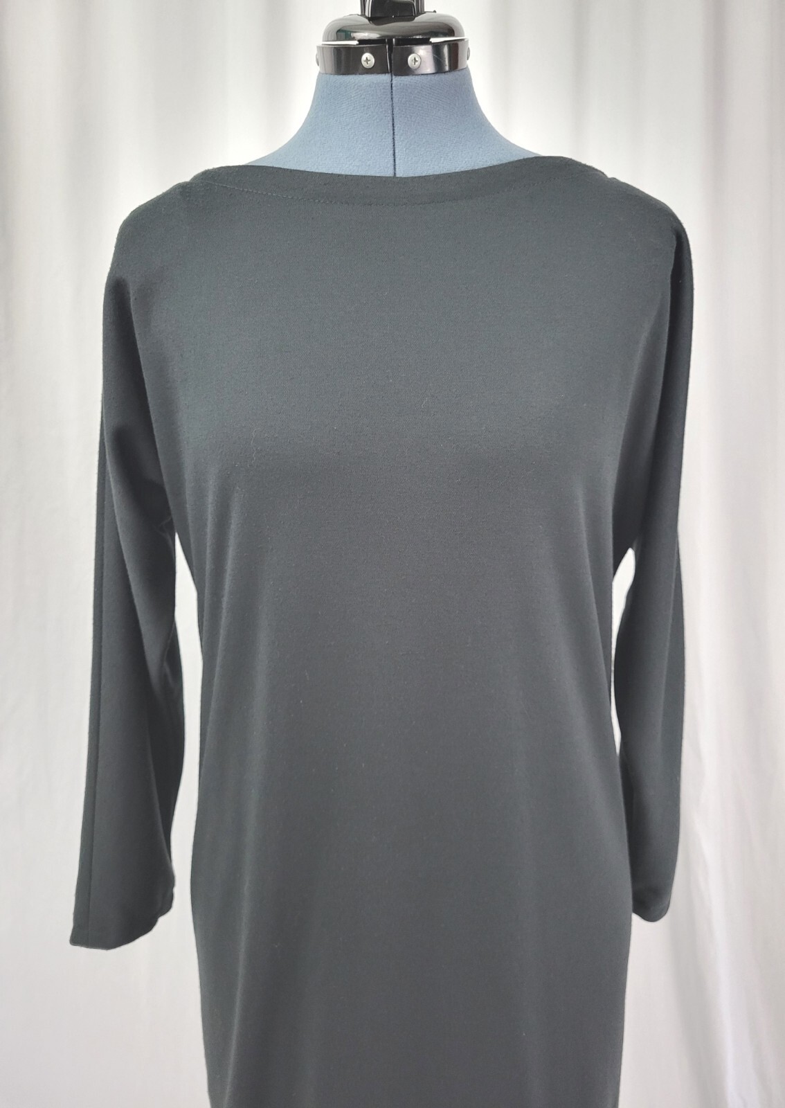 Vtg New Raves Black Knit Back Button Down Shift Dress w Batwing Sleeves Size S?