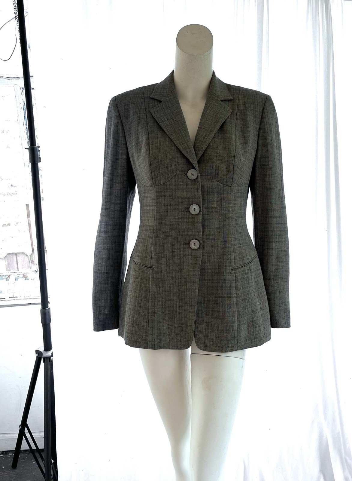 Vintage 1990s Donna Karan New York Wool Jacket with Boning at Hips