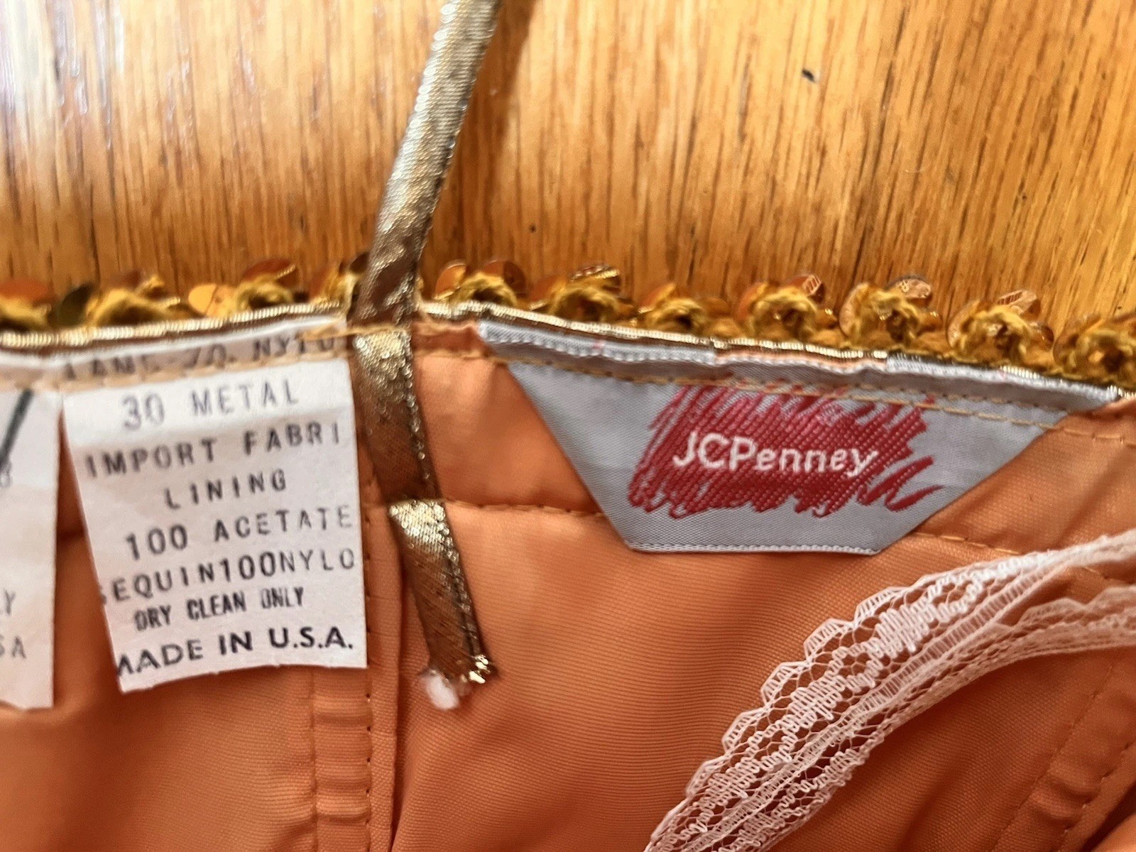 Vintage 80’s JC Penny Gold Lame Gown Party Prom Sequin Spaghetti Strap Dress XS