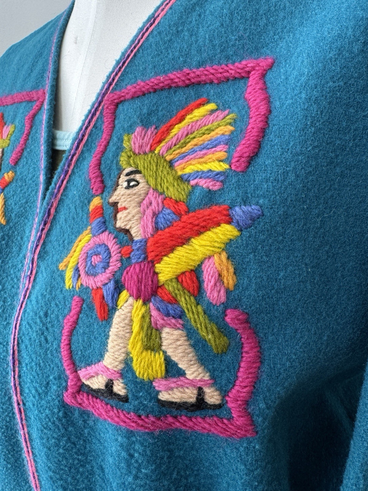 Vintage Lab Mex Mexican Souvenir Jacket Sz M Folk Art Embroidered Wool 50s