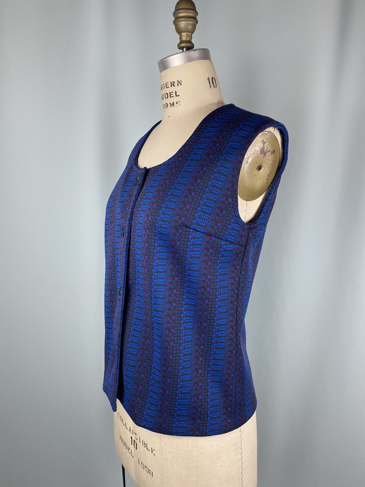 Vintage Vest Shirt LARGE double knit polyester navy blue 60s 70s modest cottage