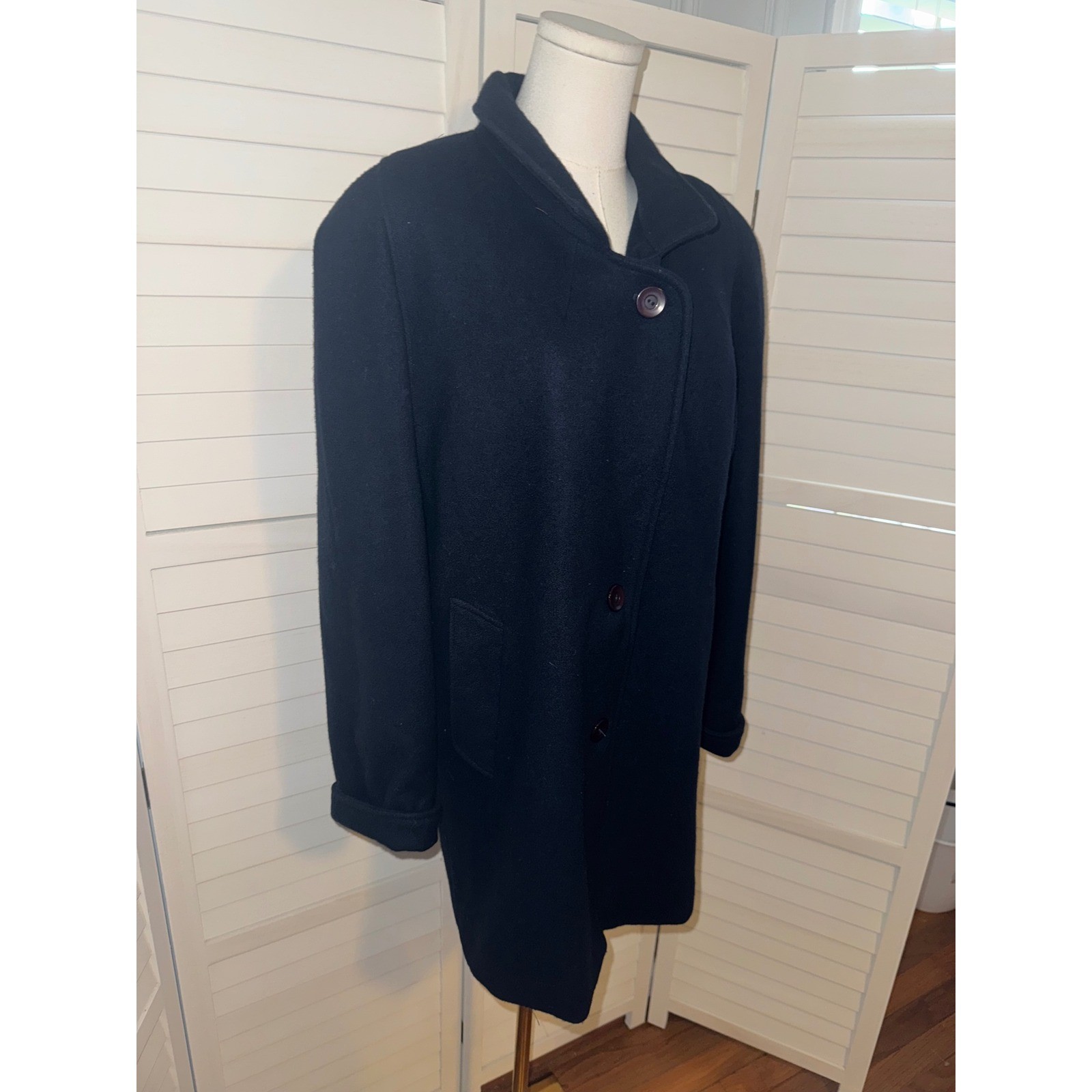 Stephanie Mathews Wool Coat Women Navy Blue Vintage Made in Argentina Size 10