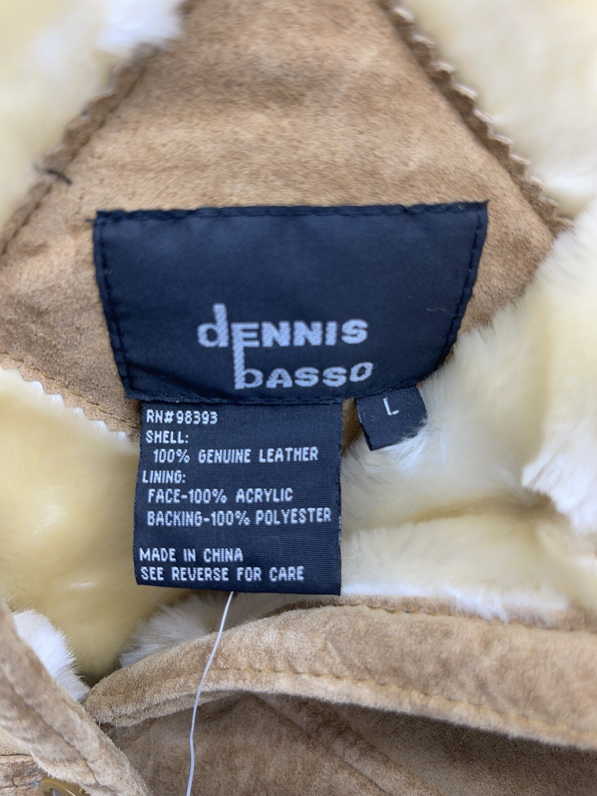 Women’s Vintage Dennis Basso Genuine Leather Coat Faux Fur Jacket Size L NEW NEW