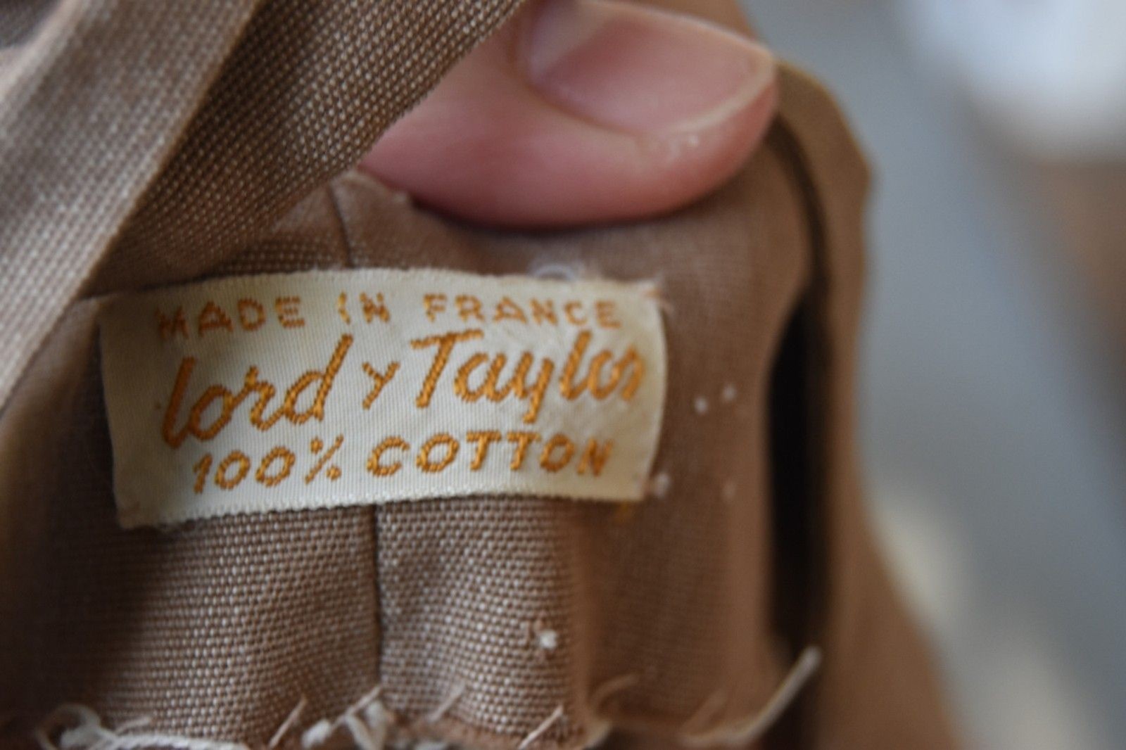 Vintage 1960s Lord & Taylor Shirt Dress Belt Made in France Cotton Khaki Medium