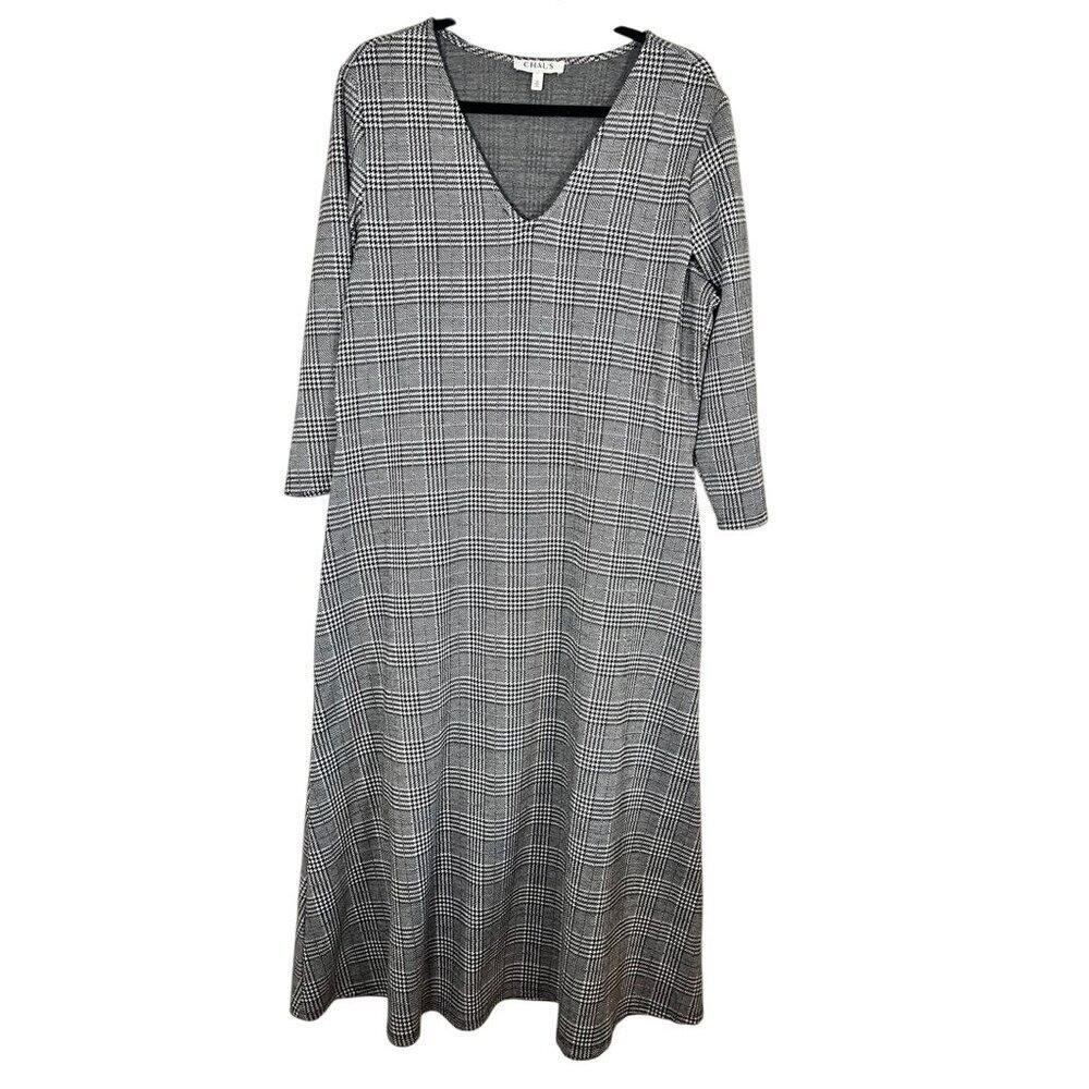 Retro Plaid Tweed Dress XL Black Preppy Academia Neutral Festive Holiday Classic