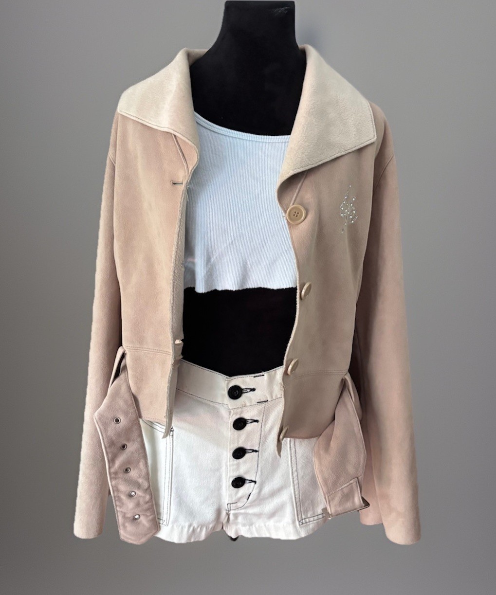VTG Y2K Baby Phat Faux Suede/Fur Rhinestone Shawl Collar Jacket.small