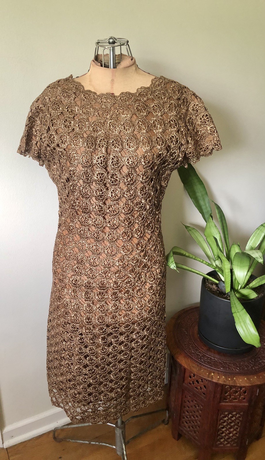 Vintage Italian Woven Raffia Latte Brown Dress