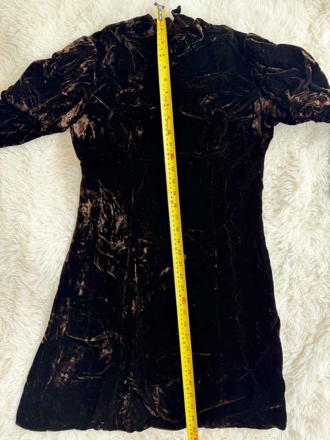 Vintage Young Edwardian by Arpeja Dark Brown Velvet Mock Neck Puff Sleeve Dress