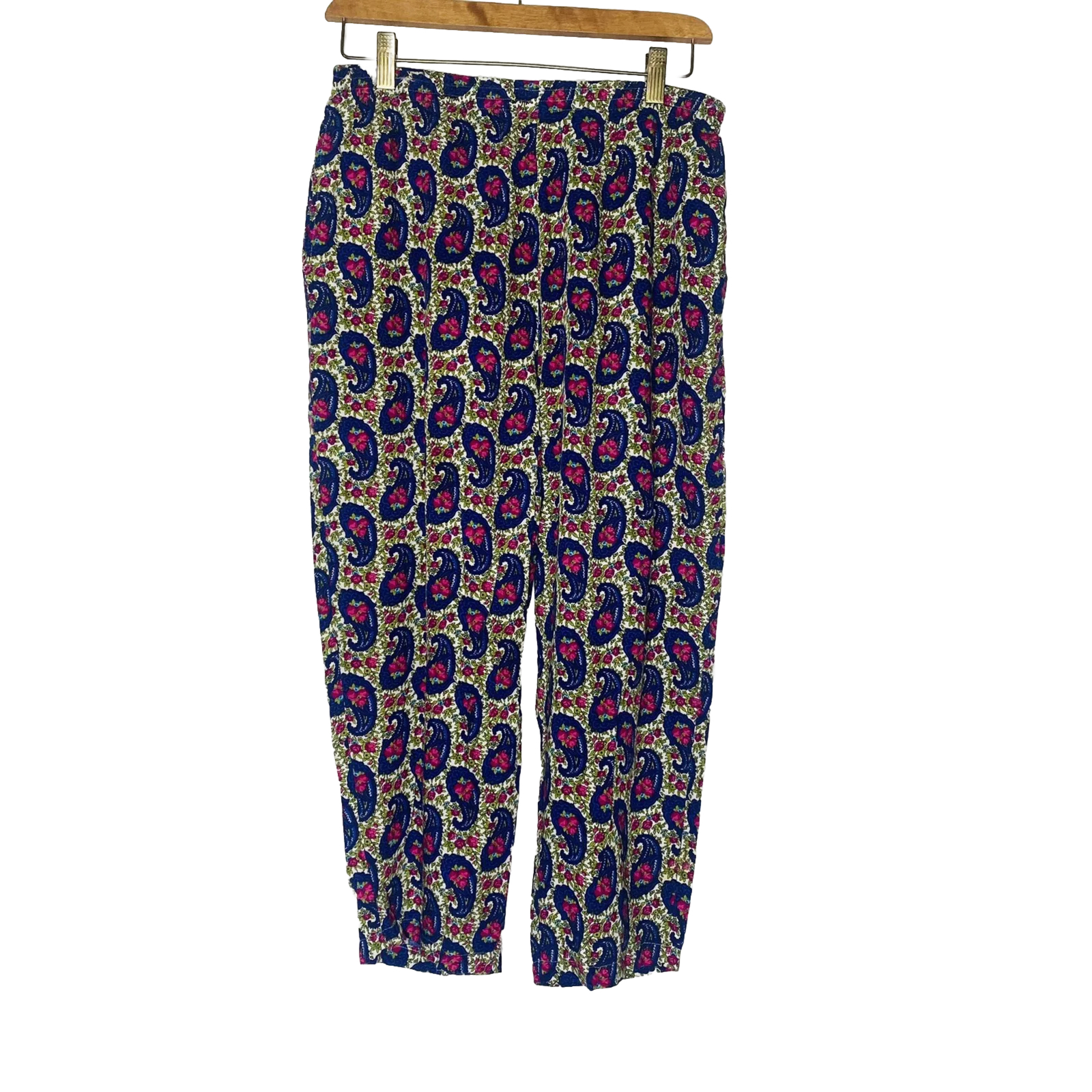 Vtg Brass Plum Nordstrom’s Rayon Pants Paisley Purple Size M Pockets