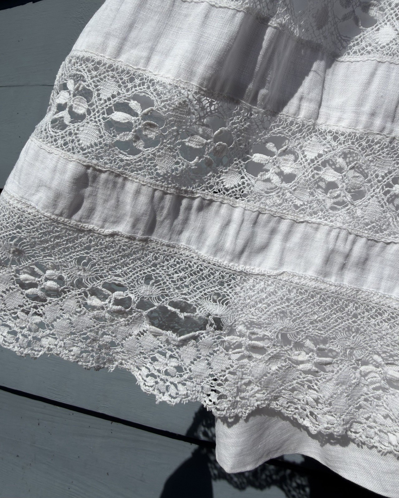 Antique Edwardian Cotton Lace Insert Tiered Skirt – M/L – 33” Waist