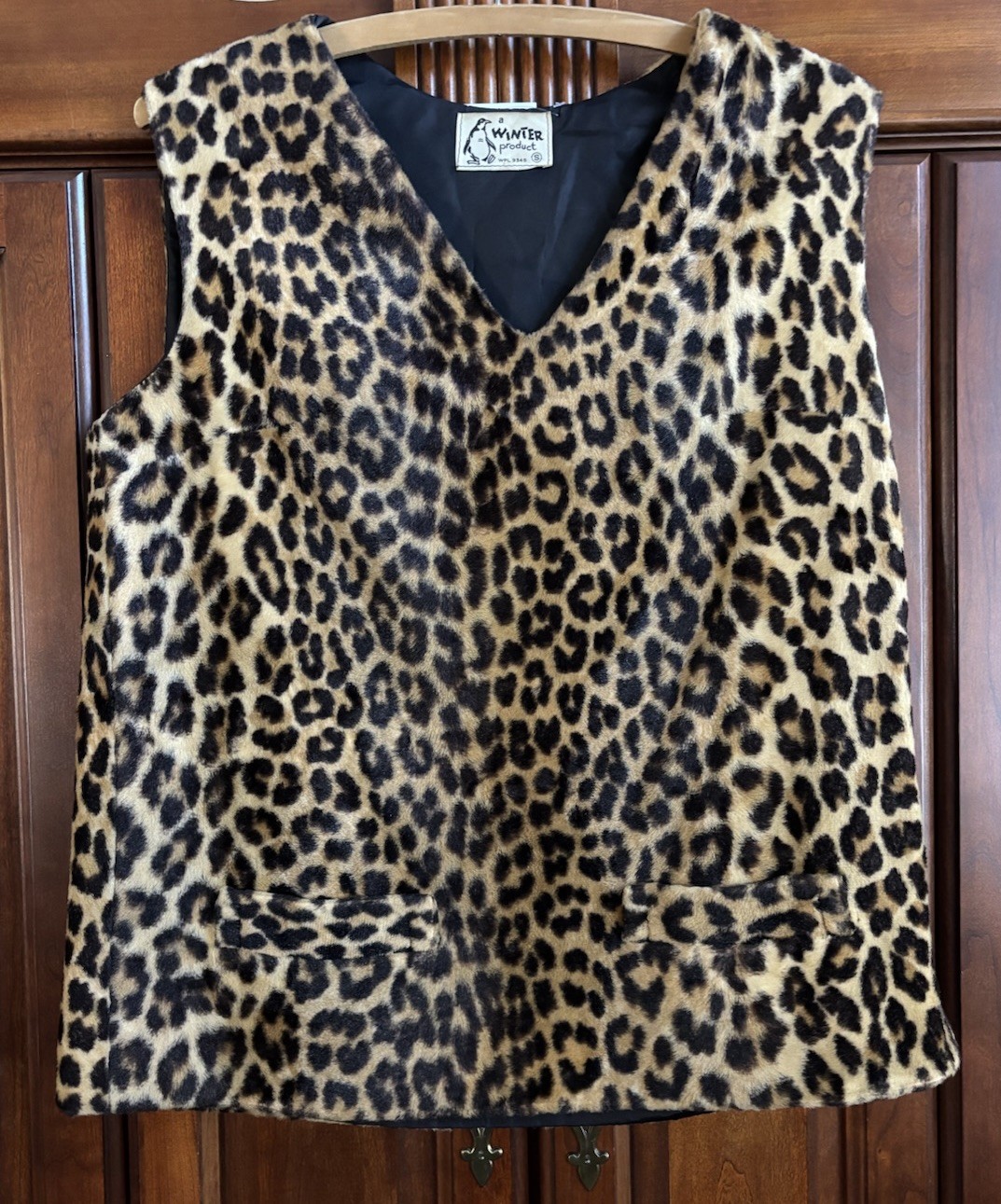Vintage 1950s Leopard Print Blouse Vest Pockets Rockabilly Faux Fur Animal Print