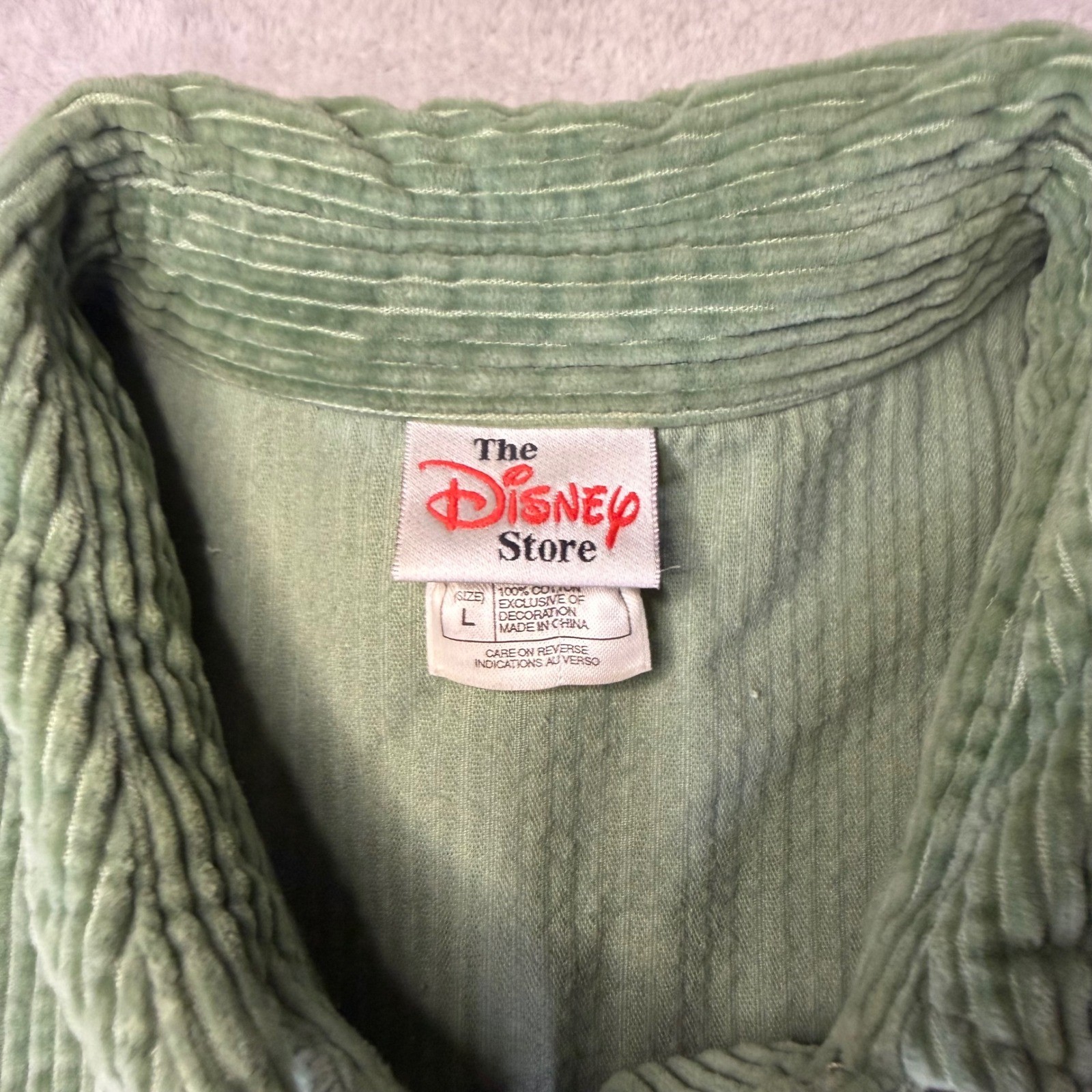 Vintage Disney Store Mickey Minnie Mouse Corduroy Dress Sage Green Floral Large