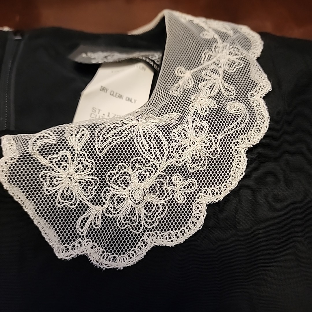 Vintage 90s Wednesday Addams Addams Family Black With White Lace Rayon Dress 5/6