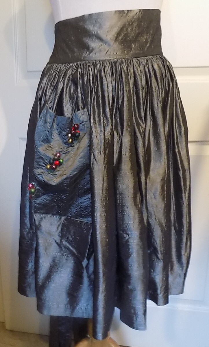 Vintage Silver Gray Taffeta Half Skirt Over Skirt Apron Holiday W21 Plus Sashes