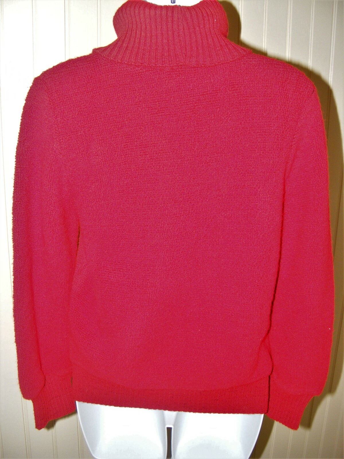 1970S TURTLENECK SWEATER PULLOVER RED ORLON BOUCLE DEADSTOCK W/ TAG WINTER WEAR