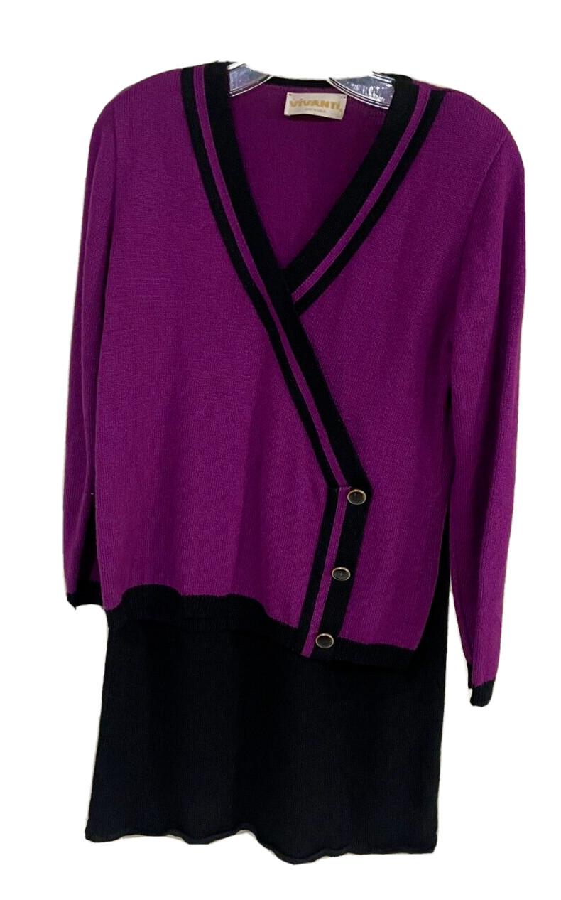 Vivanti Vintage Knit Skirt/Sweater Set 2-piece EUC Size 6 Violet/Black