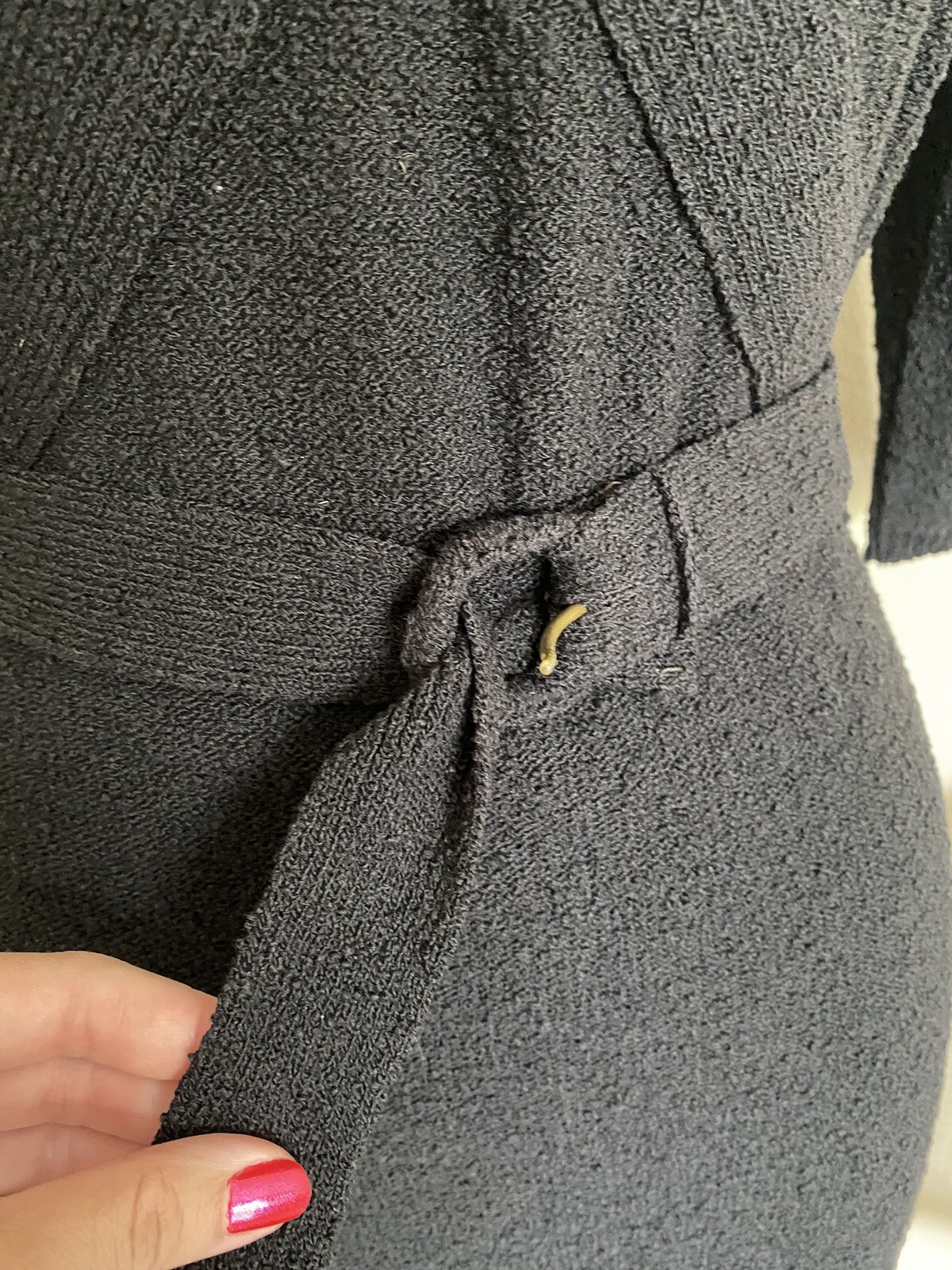 1930s Rare Black Hand-Knit Dress by Marinette w/ Belt