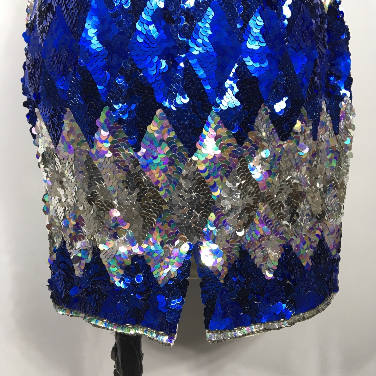 Vintage Iridescent Sequin Low Open Back Party Dress Mini Beaded – Size M