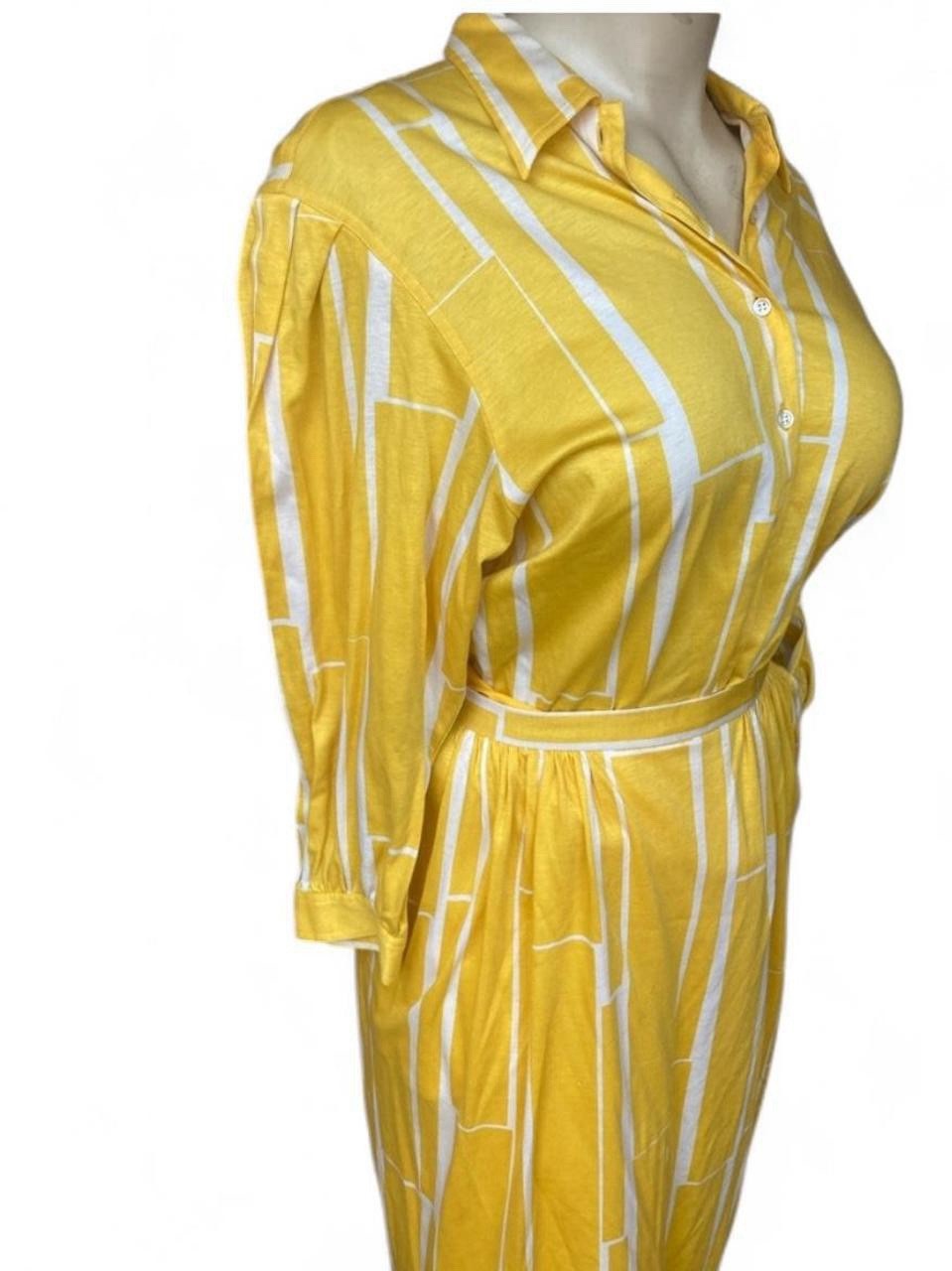 Vintage 70s/80s Jaeger London Yellow Skirt, Blouse Set W/Pockets Size 14